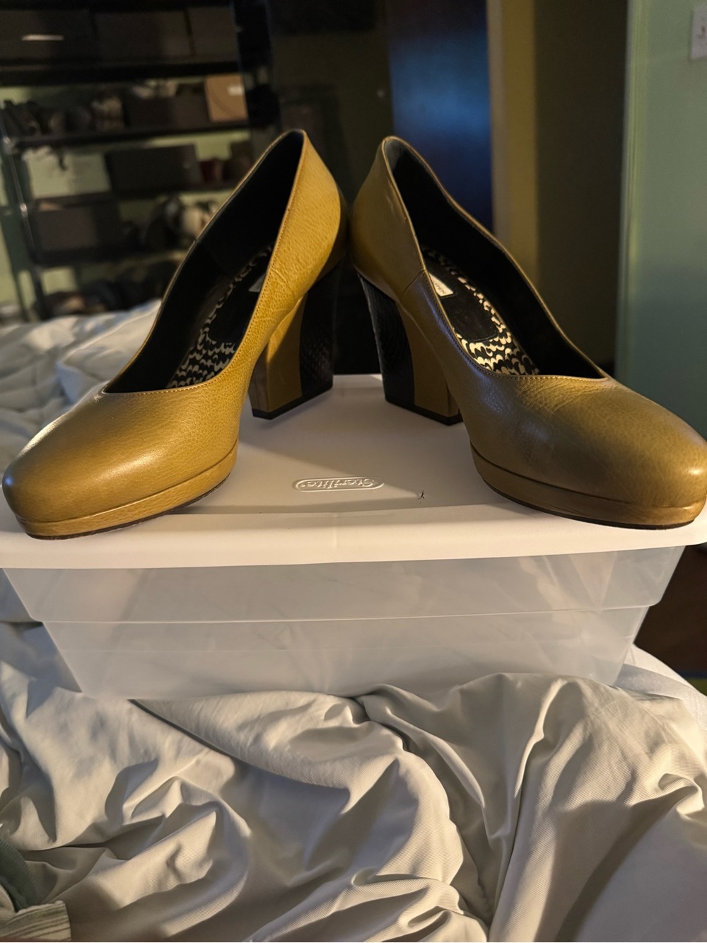 Dries Van Noten Olive Green Block Heel Pumps